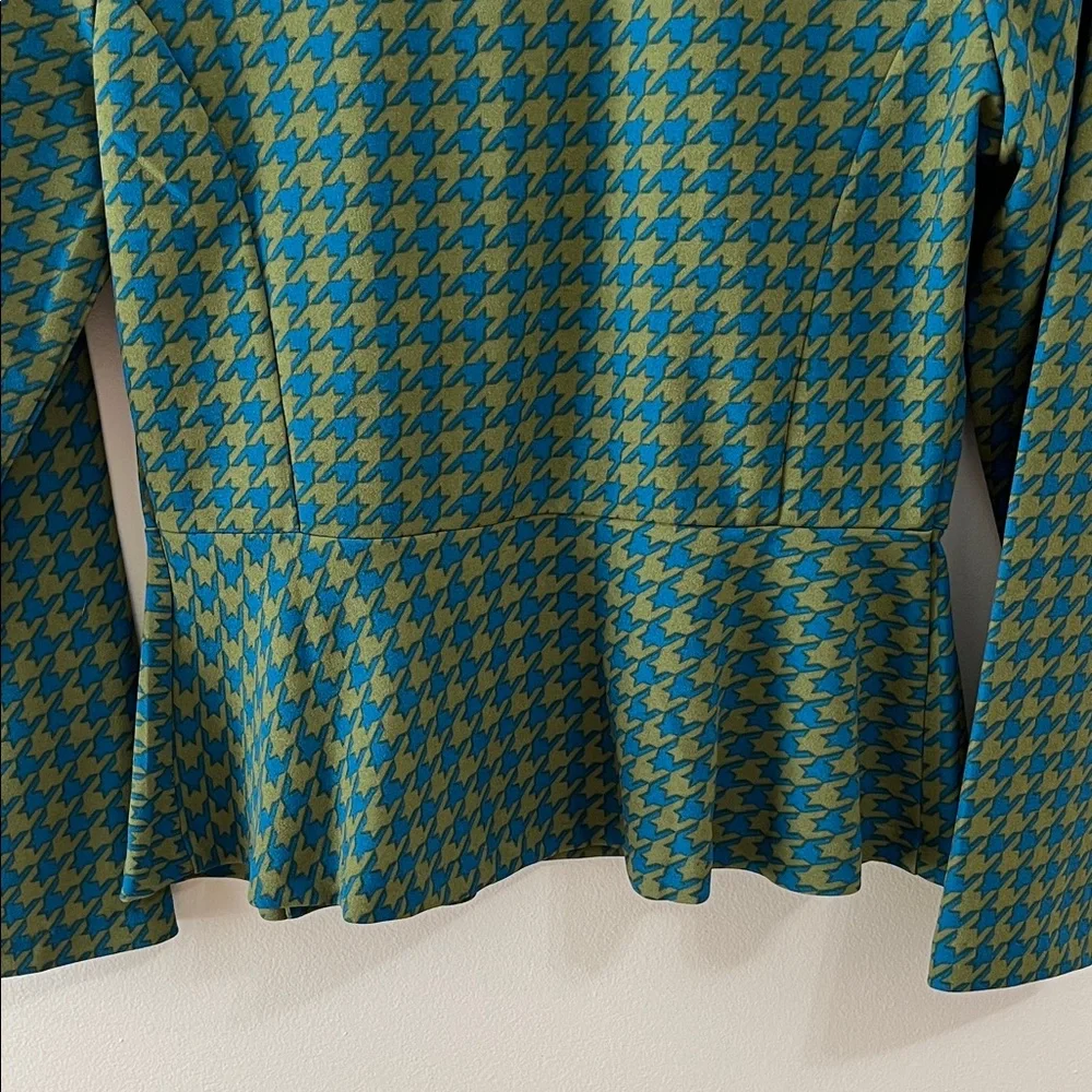 K Jordan Moto Houndstooth Blazer Jacket Top Size Small Green Blue lightweight
